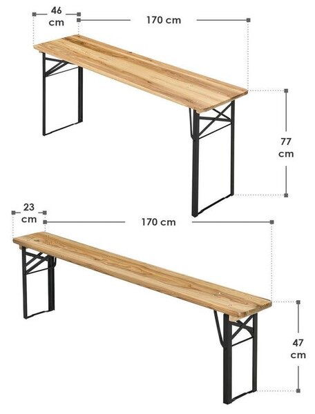 Zahradní pivní set, skládací, dřevo/kov, 170 cm