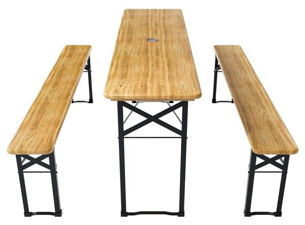 Zahradní pivní set, skládací, dřevo/kov, 170 cm