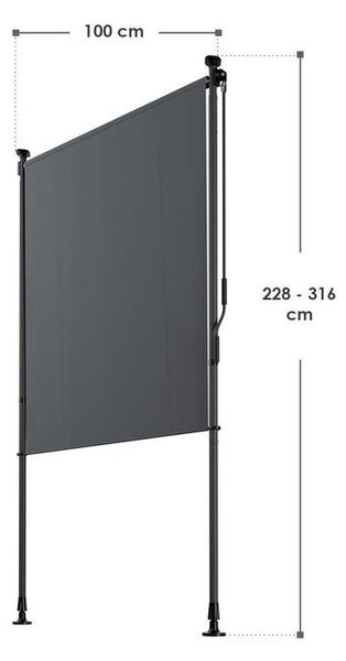 Svislá markýza na balkon 100 x 228-316 cm, UV ochrana, šedá