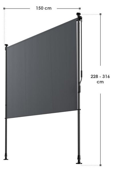 Svislá markýza na balkon 150 x 228-316 cm, UV ochrana, šedá