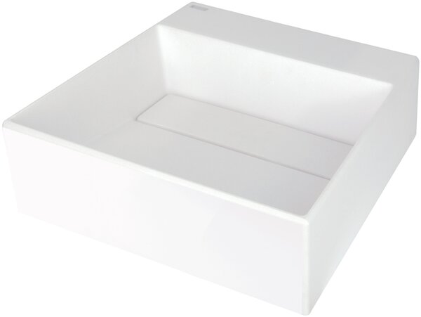 Deante Correo, granitové umyvadlo na desku s poličkou pod baterii a krycí deskou 400x400x130 mm, bílá, CQR_AU4M