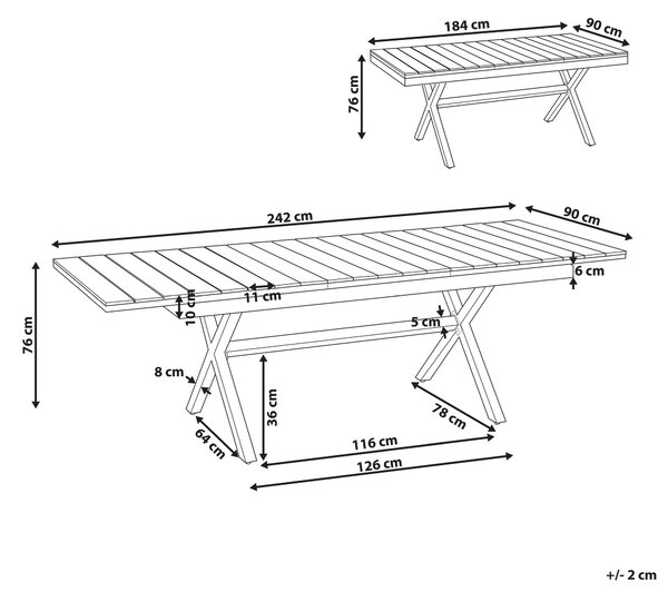 Rozkládací zahradní jídelní stůl FANES 184/242 cm 90 cm Kov Bílá