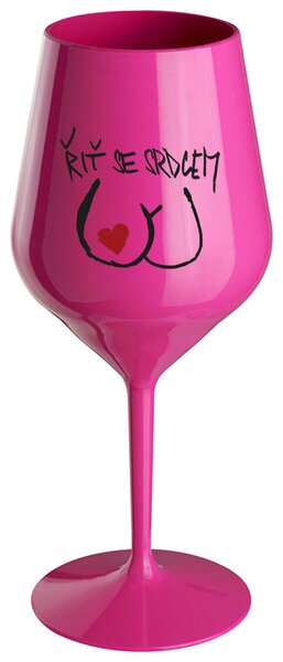 ŘIŤ SE SRDCEM - růžová nerozbitná sklenička na víno 470 ml
