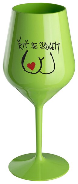 ŘIŤ SE SRDCEM - zelená nerozbitná sklenička na víno 470 ml