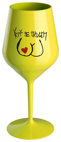ŘIŤ SE SRDCEM - žlutá nerozbitná sklenička na víno 470 ml