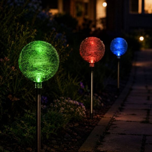 Sada 3 solárních zahradních zápichů s LED koulí, 80 cm