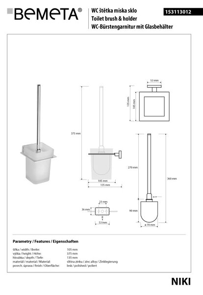 Bemeta Design NIKI: WC štětka, na pověšení, sklo - 153113012