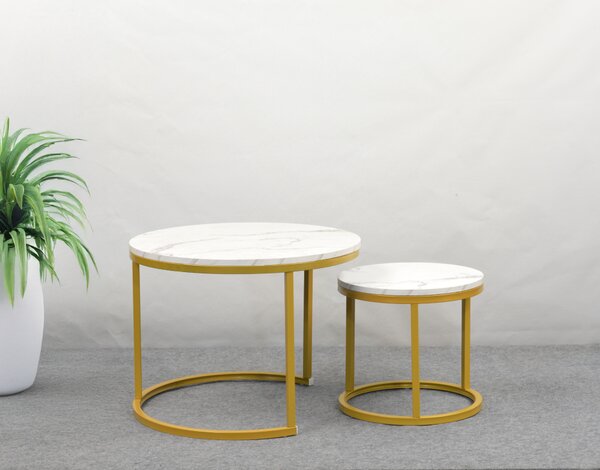 KONDELA Set 2 konferenčních stolků, zlatá/imitace mramoru, DAMON