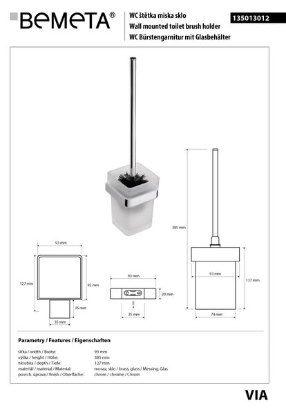Bemeta Design VIA: WC štětka, na pověšení, sklo - 135013012