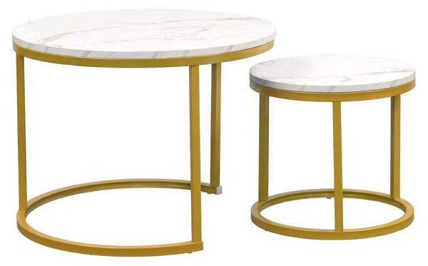 KONDELA Set 2 konferenčních stolků, zlatá/imitace mramoru, DAMON