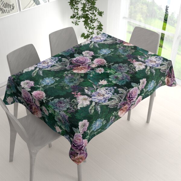 Biante Dekorační obdélníkový ubrus Parma PM-114 Fialové květy na tmavě zeleném 50x100 cm