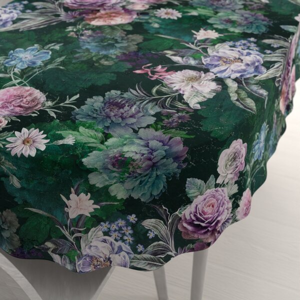 Biante Dekorační oválný ubrus Parma PM-114 Fialové květy na tmavě zeleném 50x100 cm