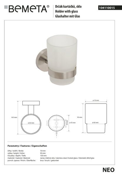 Bemeta Design NEO: Držák kartáčků, sklo - 104110015