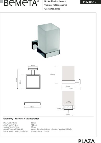 Bemeta Design PLAZA: Držák kartáčků, sklo - 118210019