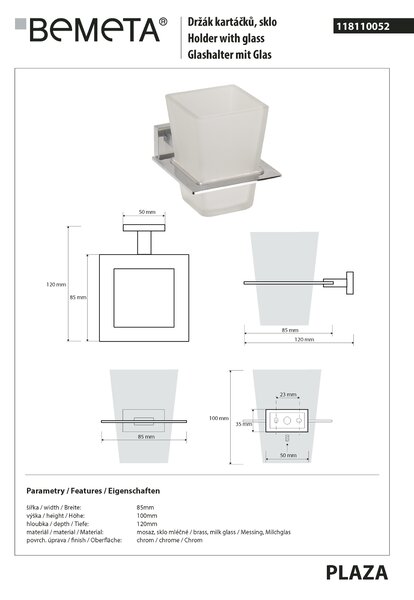 Bemeta Design PLAZA: Držák kartáčků, sklo - 118110052