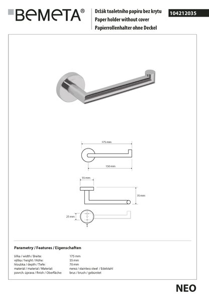 Bemeta Design NEO: Držák toaletního papíru, nerez - 104212035