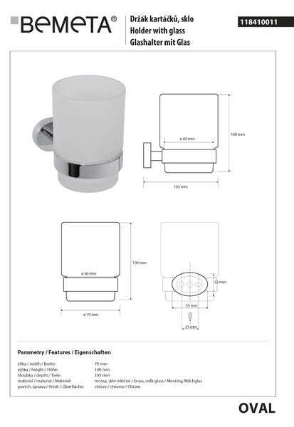 Bemeta Design OVAL: Držák kartáčků, sklo - 118410011