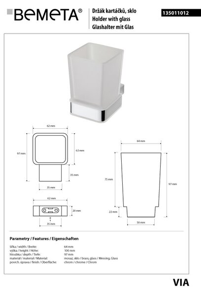 Bemeta Design VIA: Držák kartáčků, sklo - 135011012