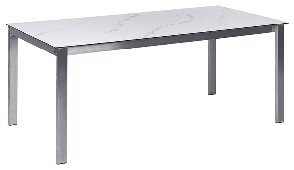 Zahradní jídelní stůl COSOLETO 180 cm 90 cm Mramorový efekt Sklo Bílá