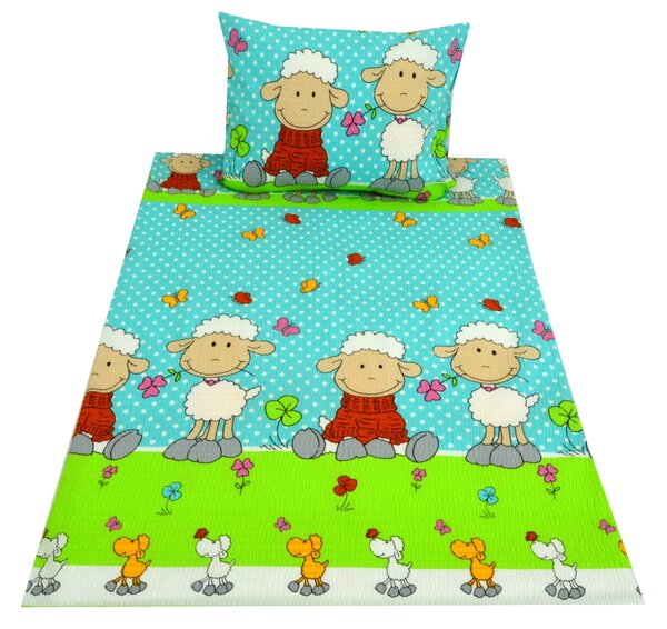 Krepové povlečení do postýlky OVEČKY modré Rozměr povlečení: 45 x 65 cm | 90 x 135 cm