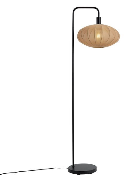 Japandi stojací lampa černá s hnědým látkovým stínidlem - Bida