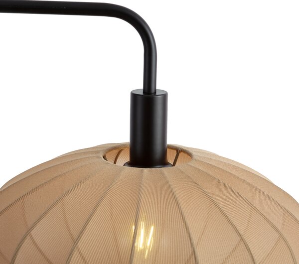 Japandi stojací lampa černá s hnědým látkovým stínidlem - Bida