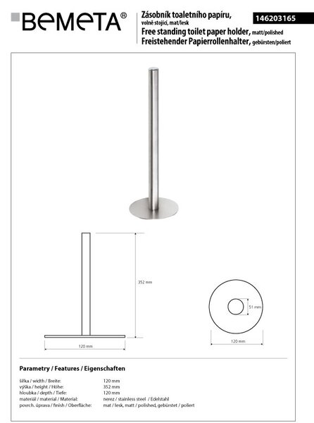 Bemeta Design NEO: Držák toaletního papíru, rezervní, nerez, mat - 146203165