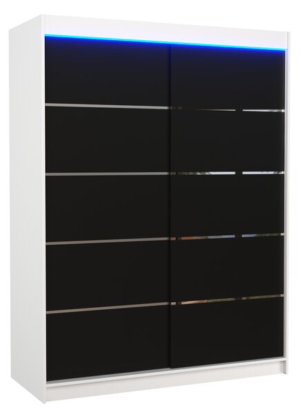 ADRK Šatní skříň posuvná s LED osvětlením LUFT W-B 150 L, černá/bílá