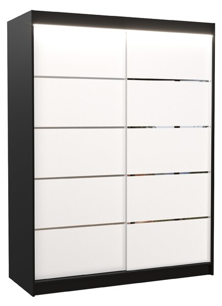 ADRK Šatní skříň posuvná s LED osvětlením LUFT B-W 150 L, bílá/černá