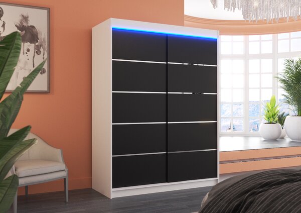 ADRK Šatní skříň posuvná s LED osvětlením LUFT W-B 150 L, černá/bílá
