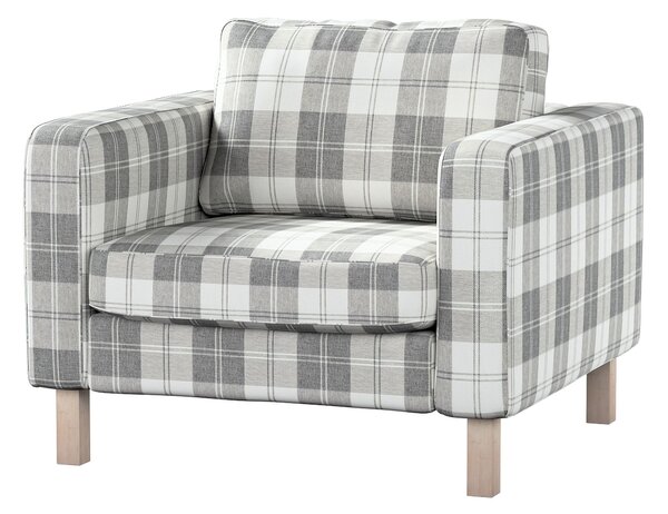 Potah na křeslo IKEA Karlstad, krátký barva šedá látka pletený vzor, vzorované