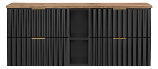 Sestava 2 koupelnových skříněk ADEL BLACK 140cm s deskou a černým regálem