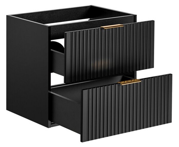 Sestava 2 koupelnových skříněk ADEL BLACK 140cm s deskou a regálem Dub Wotan