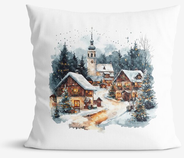 Goldea dekorační povlak na polštář - zimní vesnička 45 x 45 cm