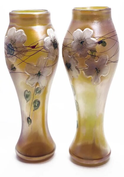 Sklárna Častolovice - Váza s květinami secesní párová 38cm Art Nouveau 1 kus