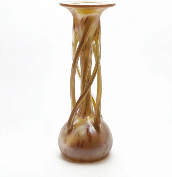 Sklárna Častolovice - Váza prostřihovaná zlatá secesní 28cm Art Nouveau