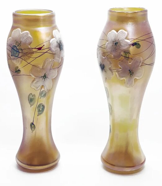 Sklárna Častolovice - Váza s květinami secesní párová 38cm Art Nouveau 1 kus