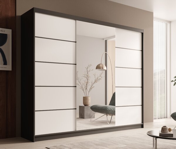 ADRK Šatní zrcadlová skříň posuvná ETNA BW 250, bílá/černá