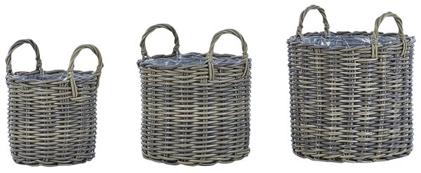 Sada 3 proutěných květináčů NIKITI Umělý ratan 29/35/40 cm Taupe