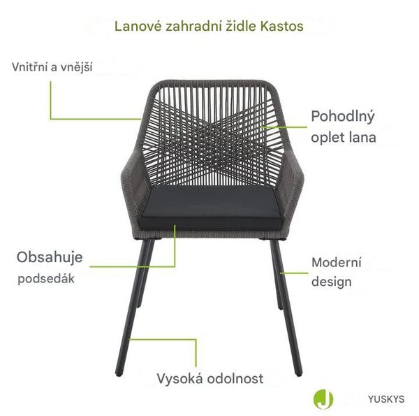 Juskys Kovová křesla Kastos 2 ks - šedá
