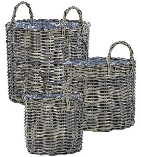 Sada 3 proutěných květináčů NIKITI 29/35/40 cm Umělý ratan Taupe