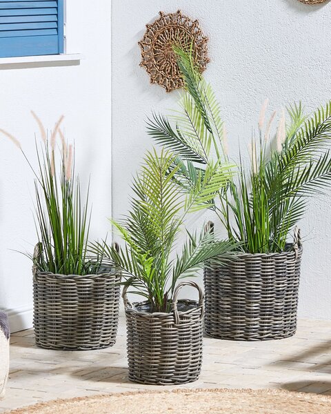 Sada 3 proutěných květináčů NIKITI 29/35/40 cm Umělý ratan Taupe
