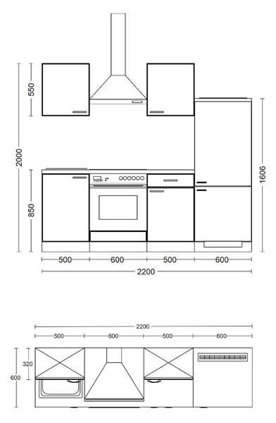KUCHYŇSKÁ LINKA CARA 220 cm FlexWell - Online Only kuchyňské linky, Online Only