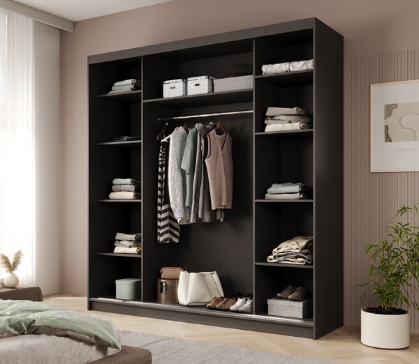 ADRK Šatní skříň posuvná GRETA BW 200, bílá/černá