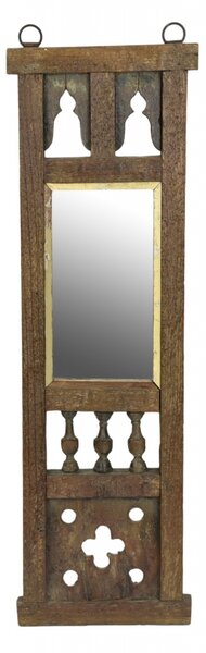 Stará okenice se zrcadlem z teakového dřeva, 16x4x83cm (9B)