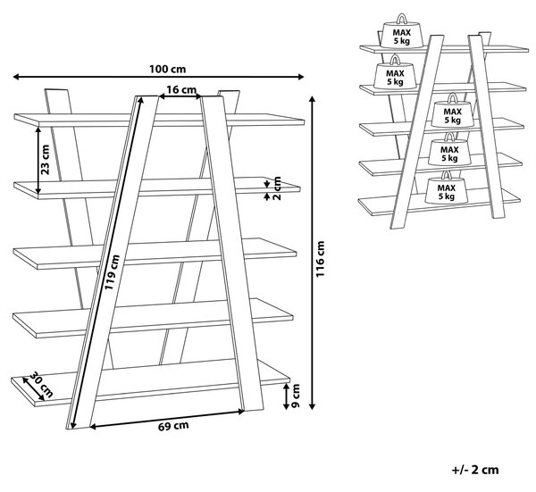 Regál s 5 policemi ESCALANTE 116 cm Bílá