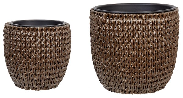 Sada 3 květináčů BERBERIS Umělý ratan 34/45 cm Tmavě hnědá