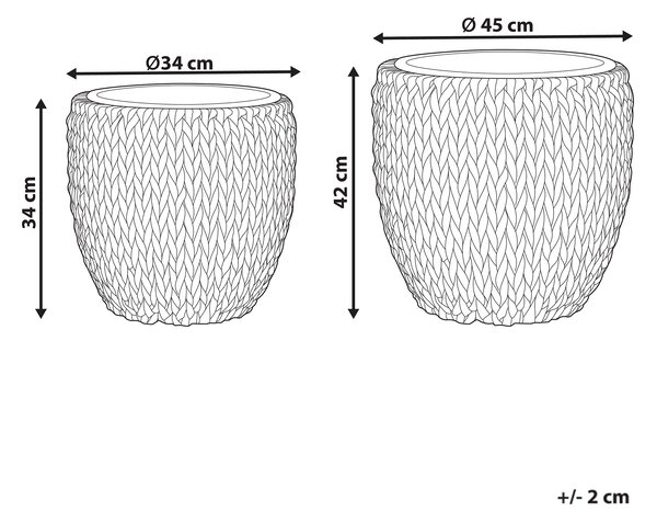Sada 3 květináčů BERBERIS Umělý ratan 34/45 cm Tmavě hnědá