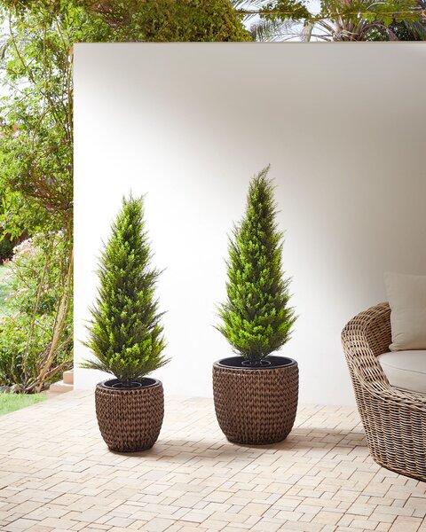 Sada 3 květináčů BERBERIS Umělý ratan 34/45 cm Tmavě hnědá