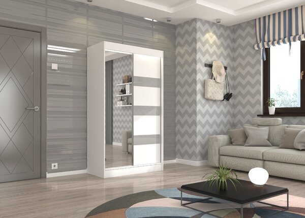 ADRK Šatní zrcadlová skříň posuvná TOURA W-GL120, bílá/šedý Lacobel